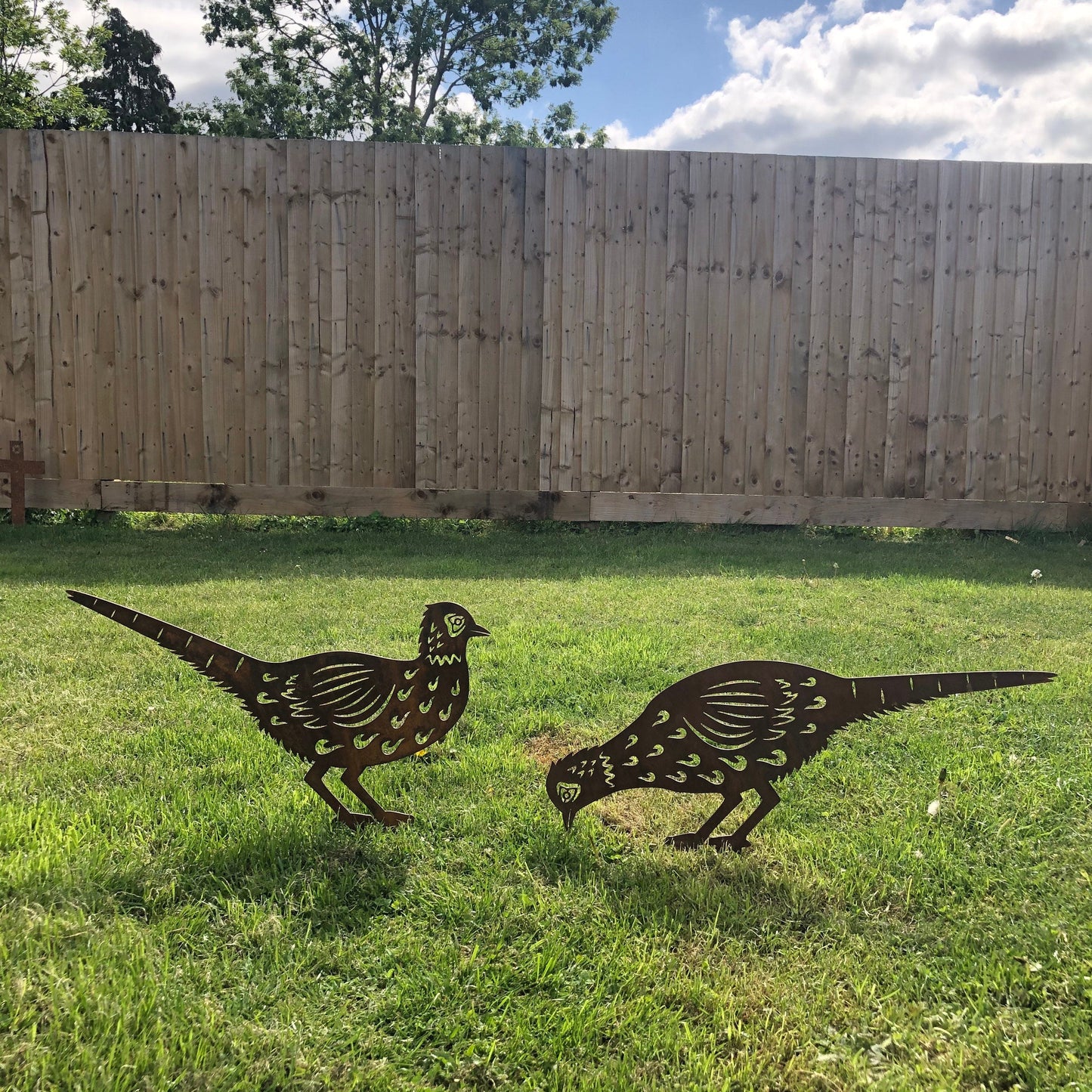 2 Rusty Metal Pheasants Garden Pheasants