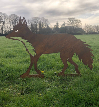 Rusty Metal Walking Fox Garden Decoration