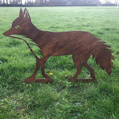 Rusty Metal Walking Fox Garden Decoration