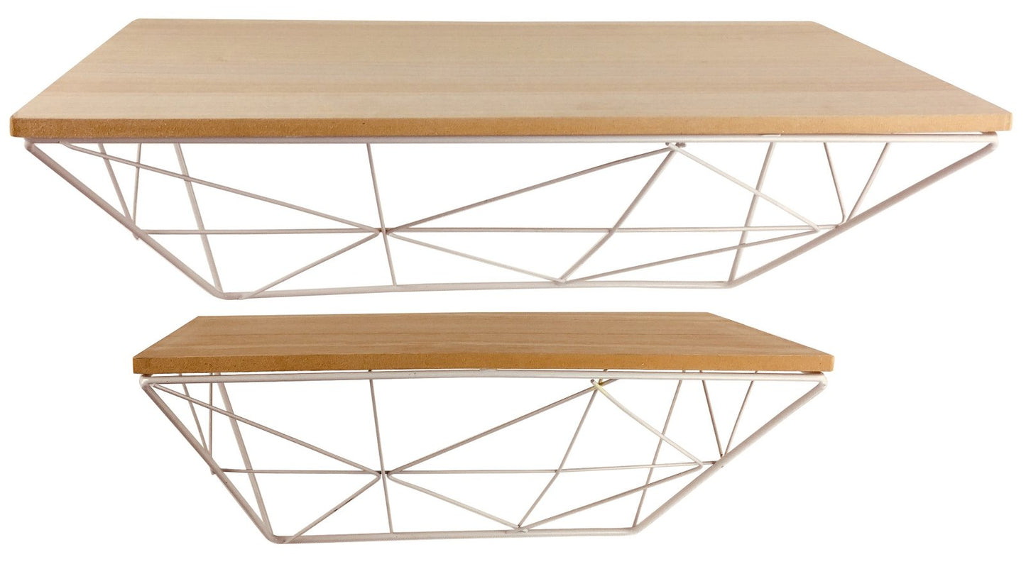 Set of 2 Geometric White Wire Shelves