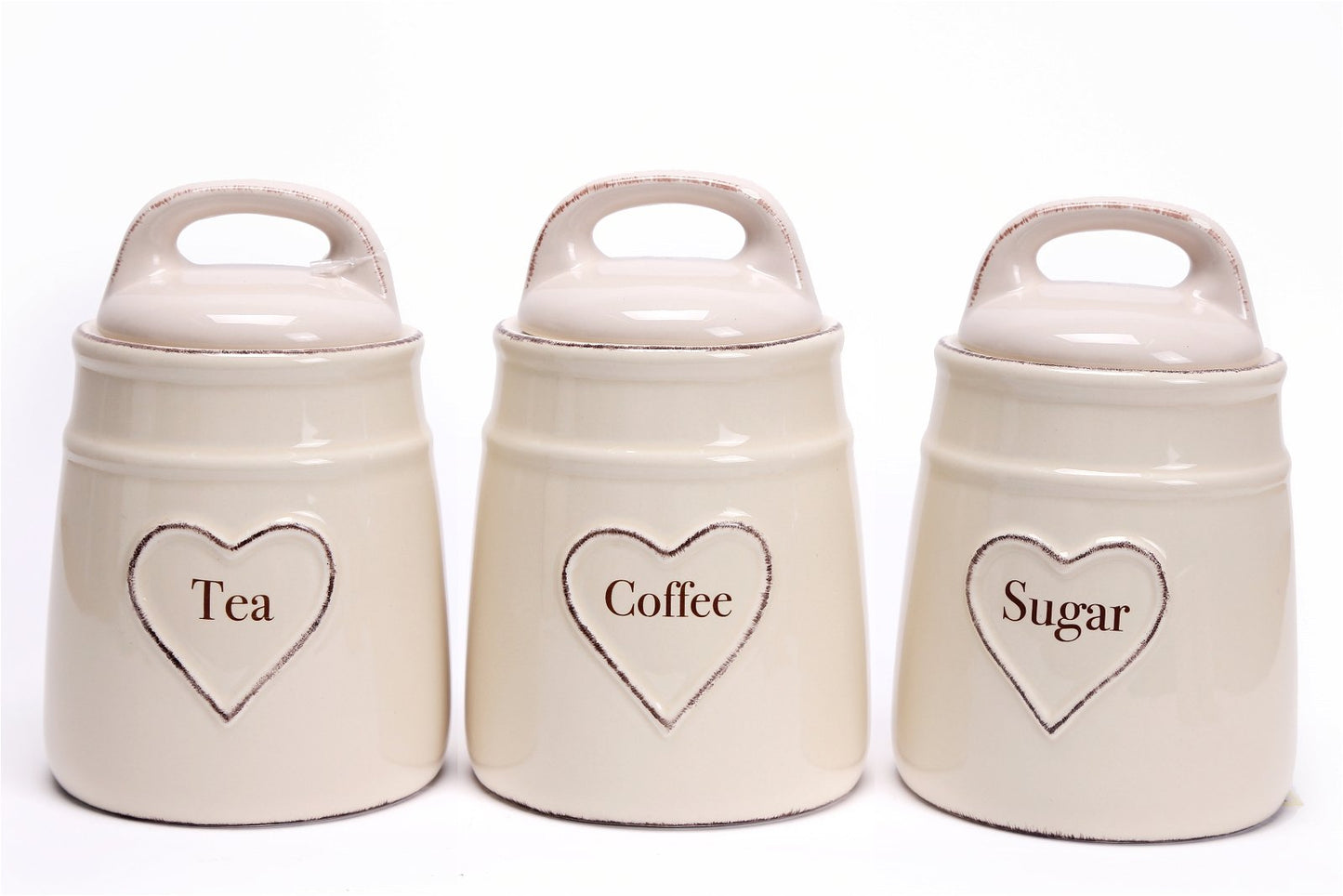Ceramic Cream Heart Tea, Coffee & Sugar Jars