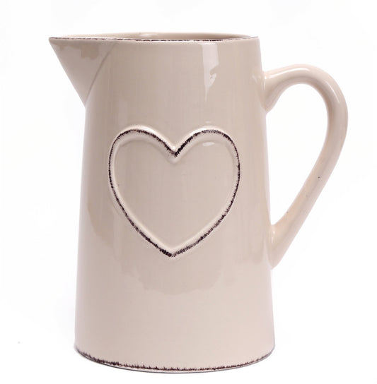 Cream Ceramic Rustic Heart Jug