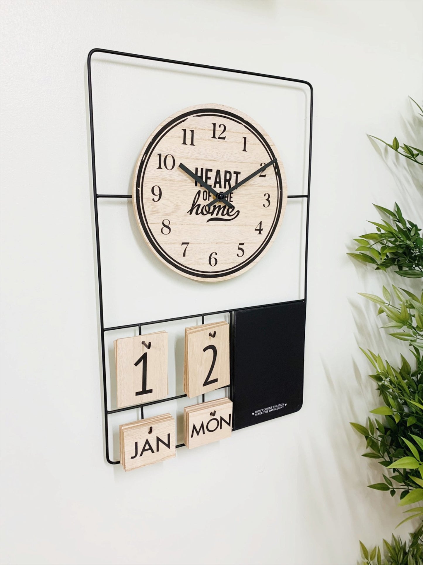 Metal & Wood Clock, Date & Memo Board 52x33cm