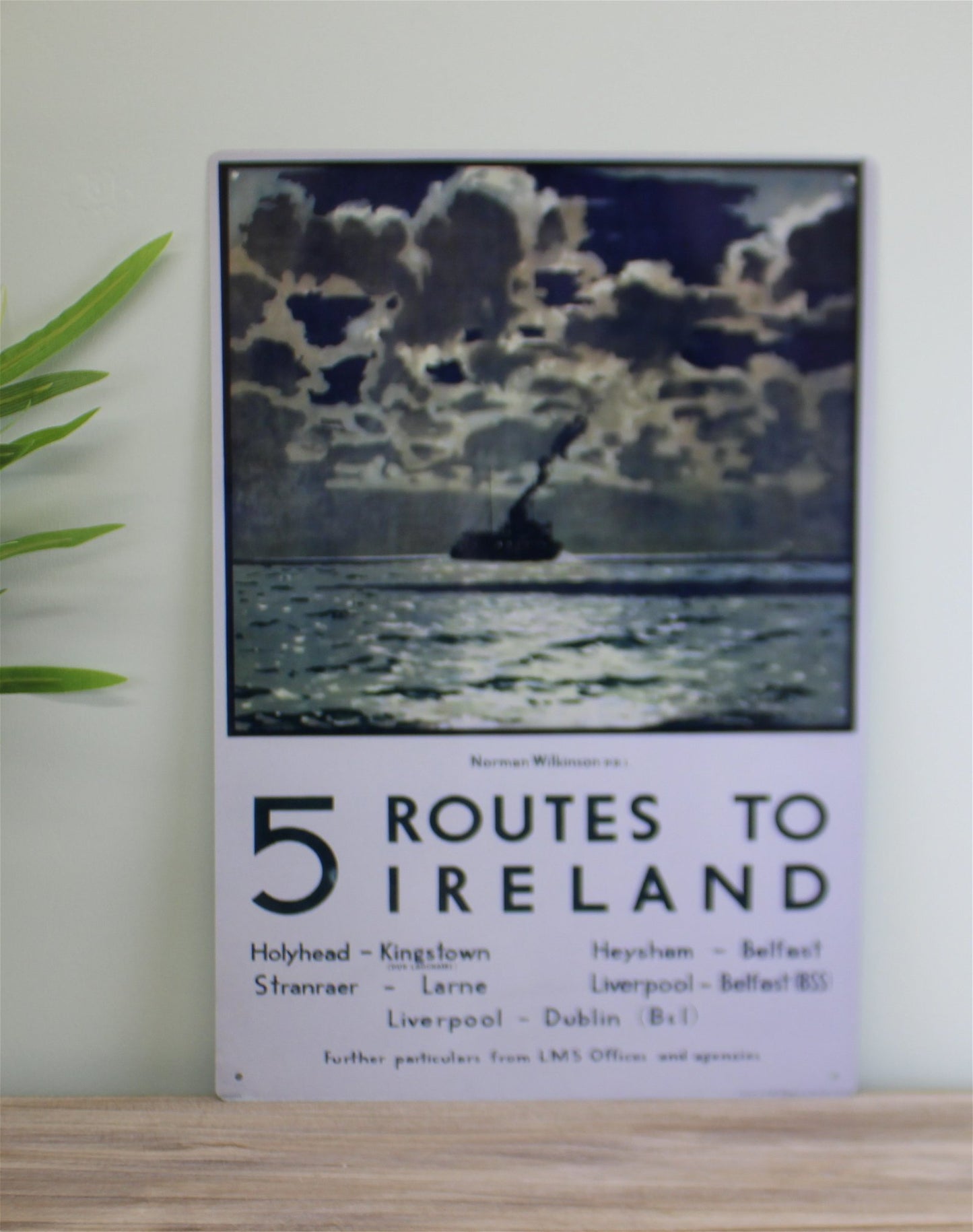 Vintage Metal Sign - Retro Art - 5 Routes To Ireland Ferry Poster