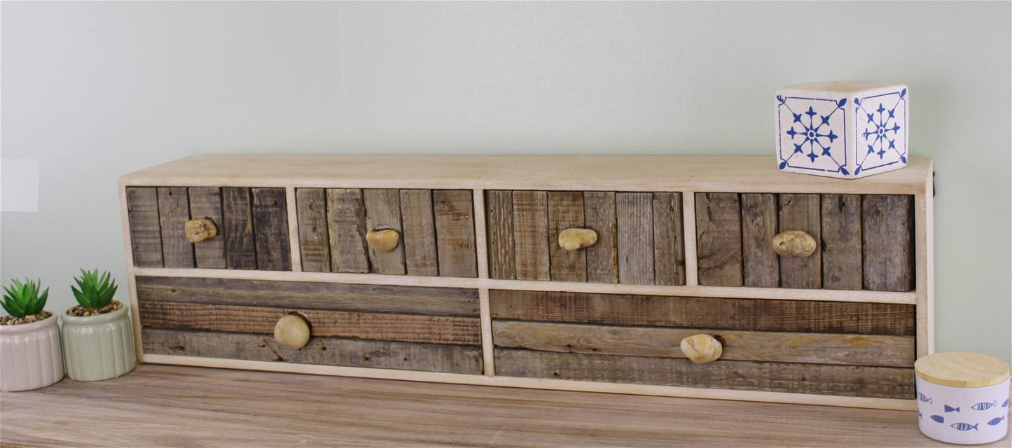 6 Drawer Unit, Driftwood Effect Drawers With Pebble Handles, Freestanding or Wall Mountable