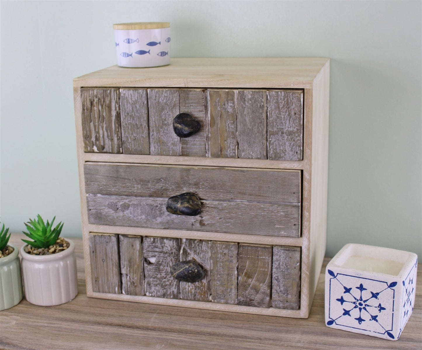 3 Drawer Unit, Driftwood Effect Drawers With Pebble Handles