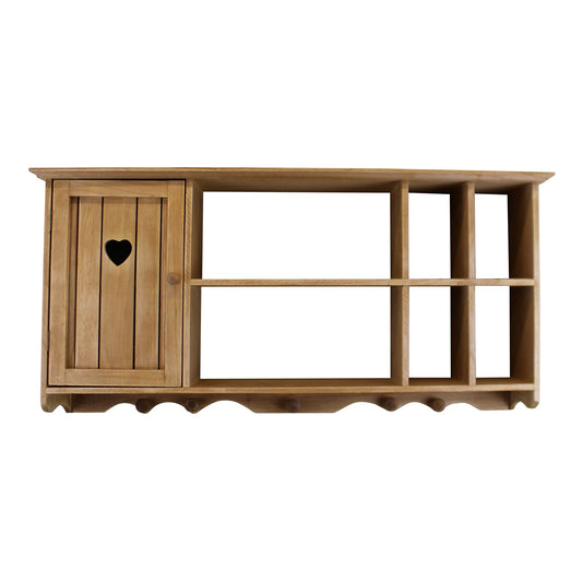 Wooden Wall Hanging Unit With Cupboard & Shelves