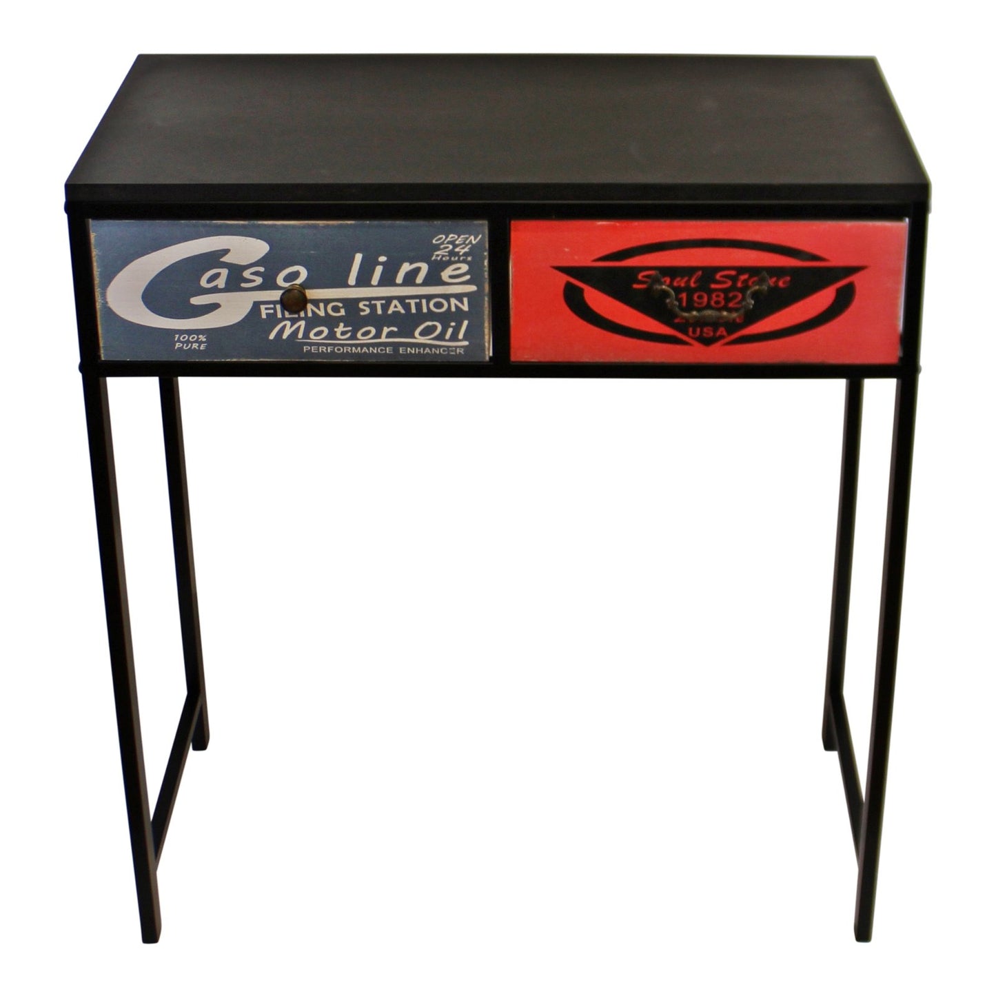 Black Console Table With 2 Drawers, Retro Design To Drawers