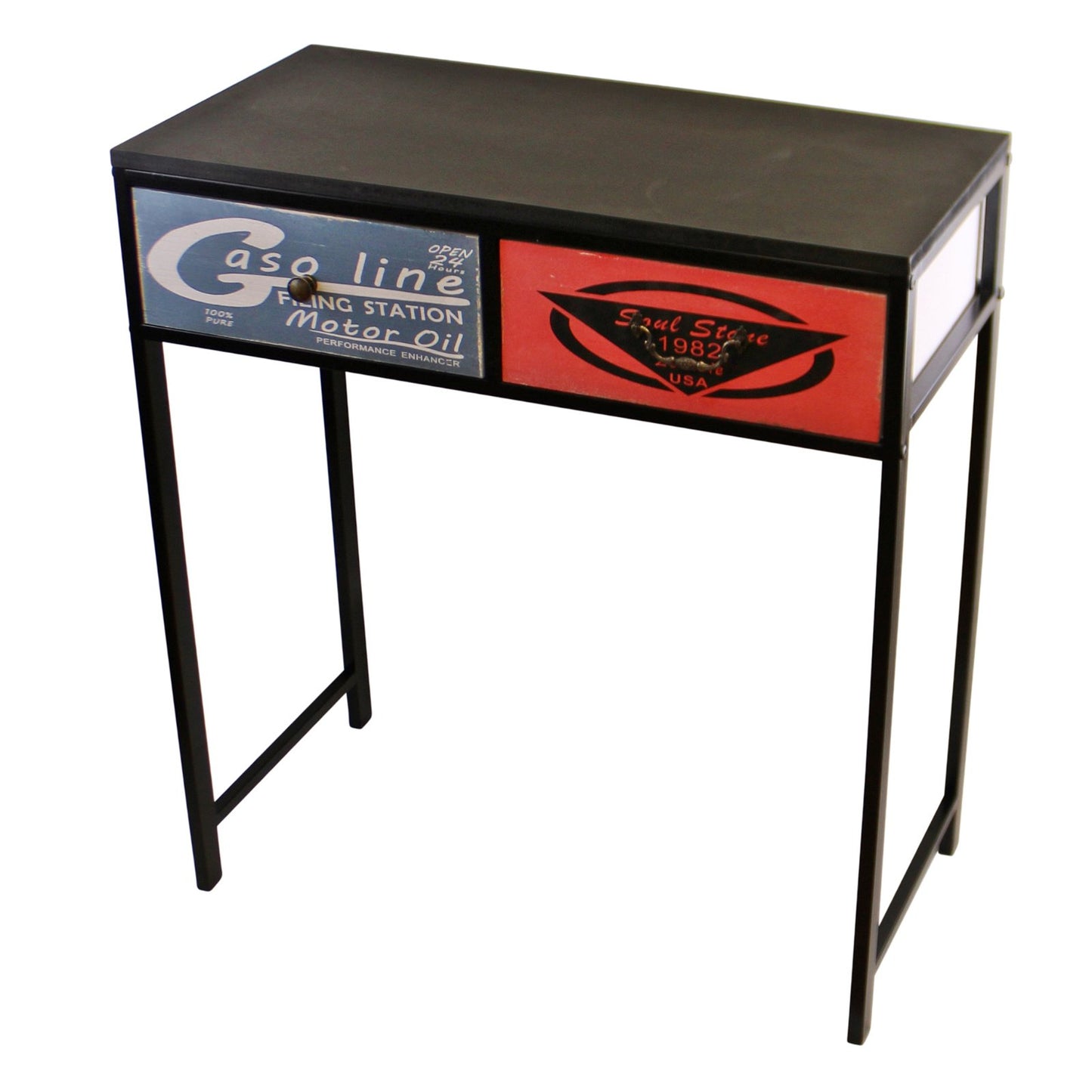 Black Console Table With 2 Drawers, Retro Design To Drawers