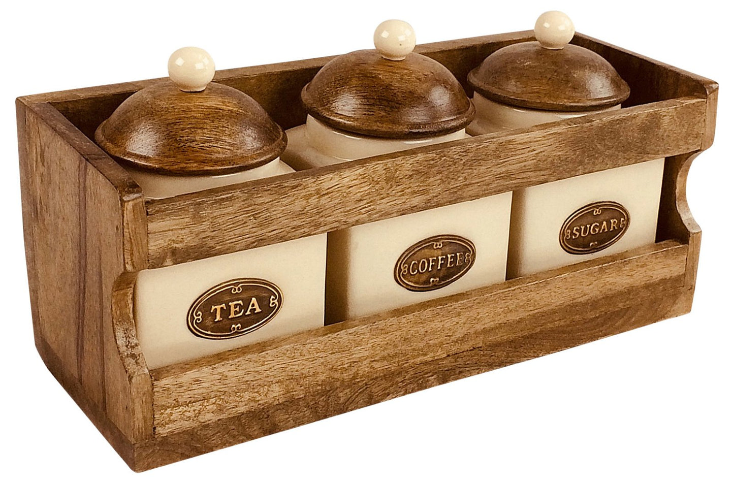 Wooden Rack with 3 Ceramic Jars