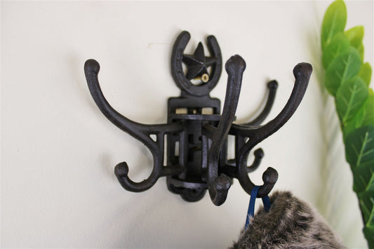 Cast Iron Wall Mounted Rotating Coat Hooks, Horseshoe, 8 Hooks