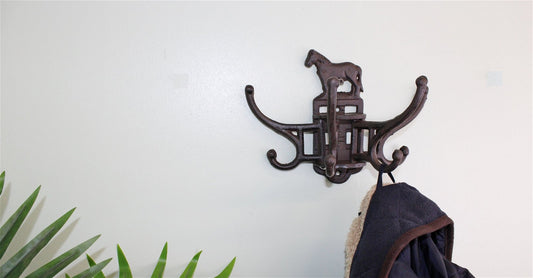 Cast Iron Wall Mounted Rotating Coat Hooks, Horse, 8 hooks