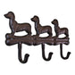 Rustic Cast Iron Wall Hooks, Sausage Dog Design With 3 Hooks