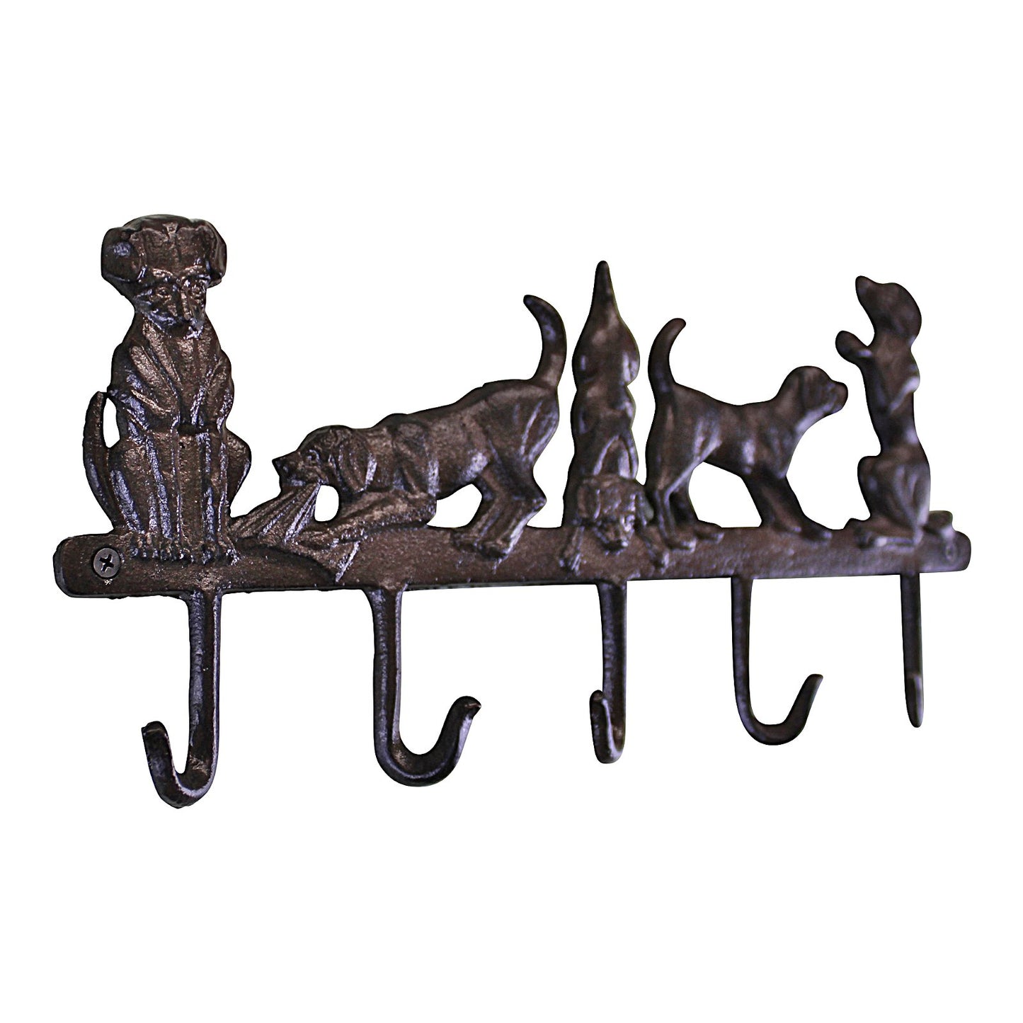Rustic Cast Iron Wall Hooks, Playful Dog Design With 5 Hooks