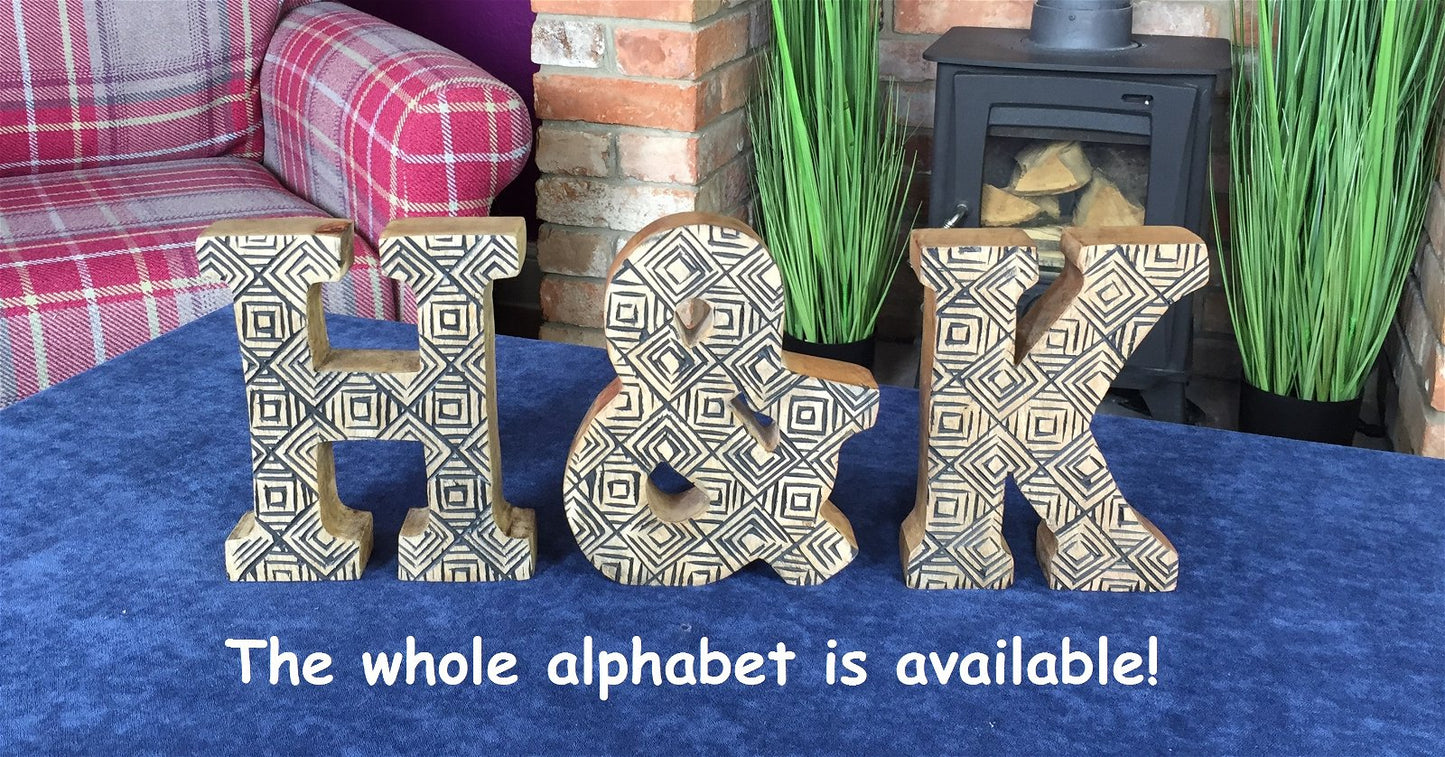 Hand Carved Wooden Geometric Letter Y
