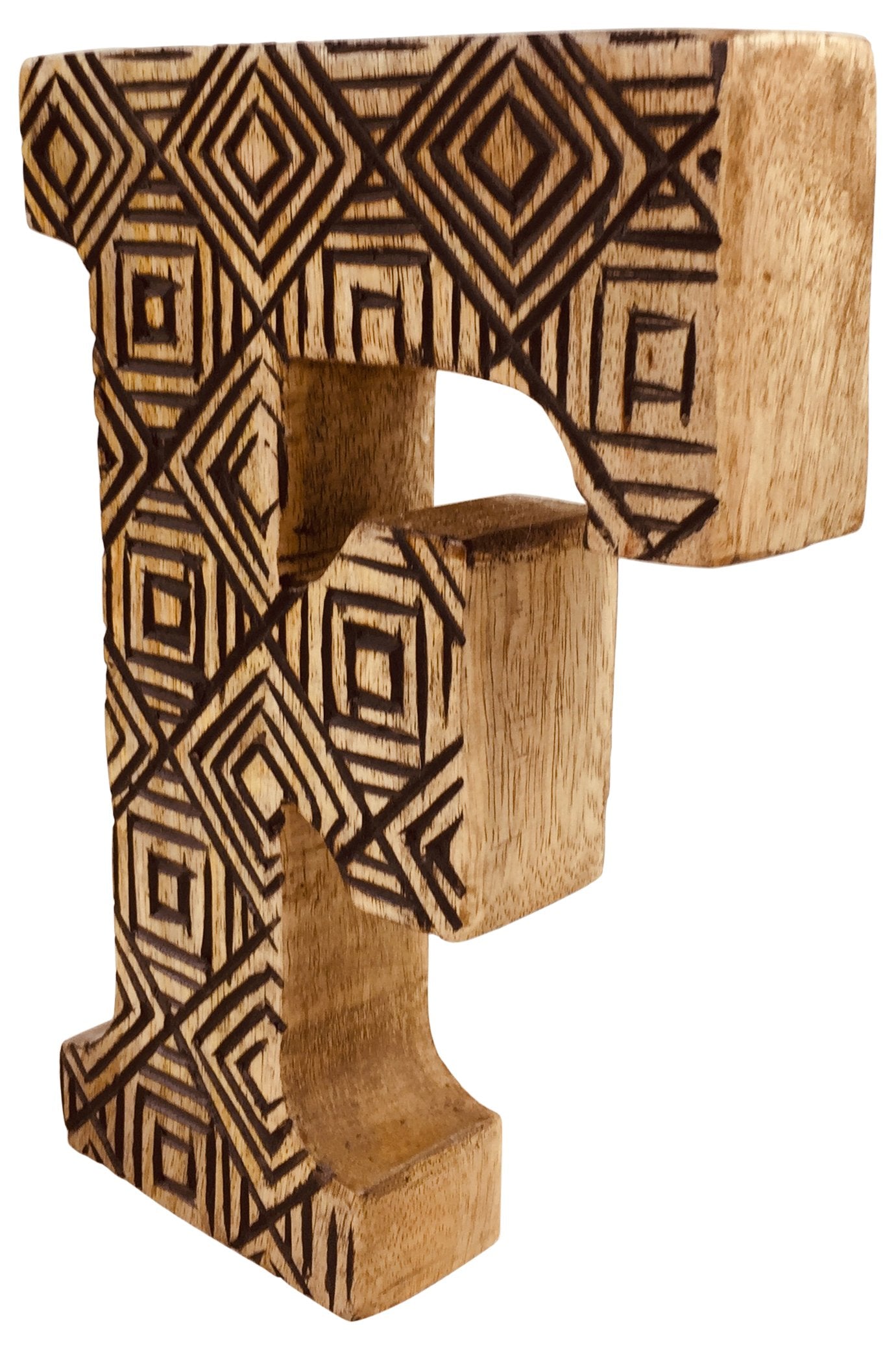 Hand Carved Wooden Geometric Letter F