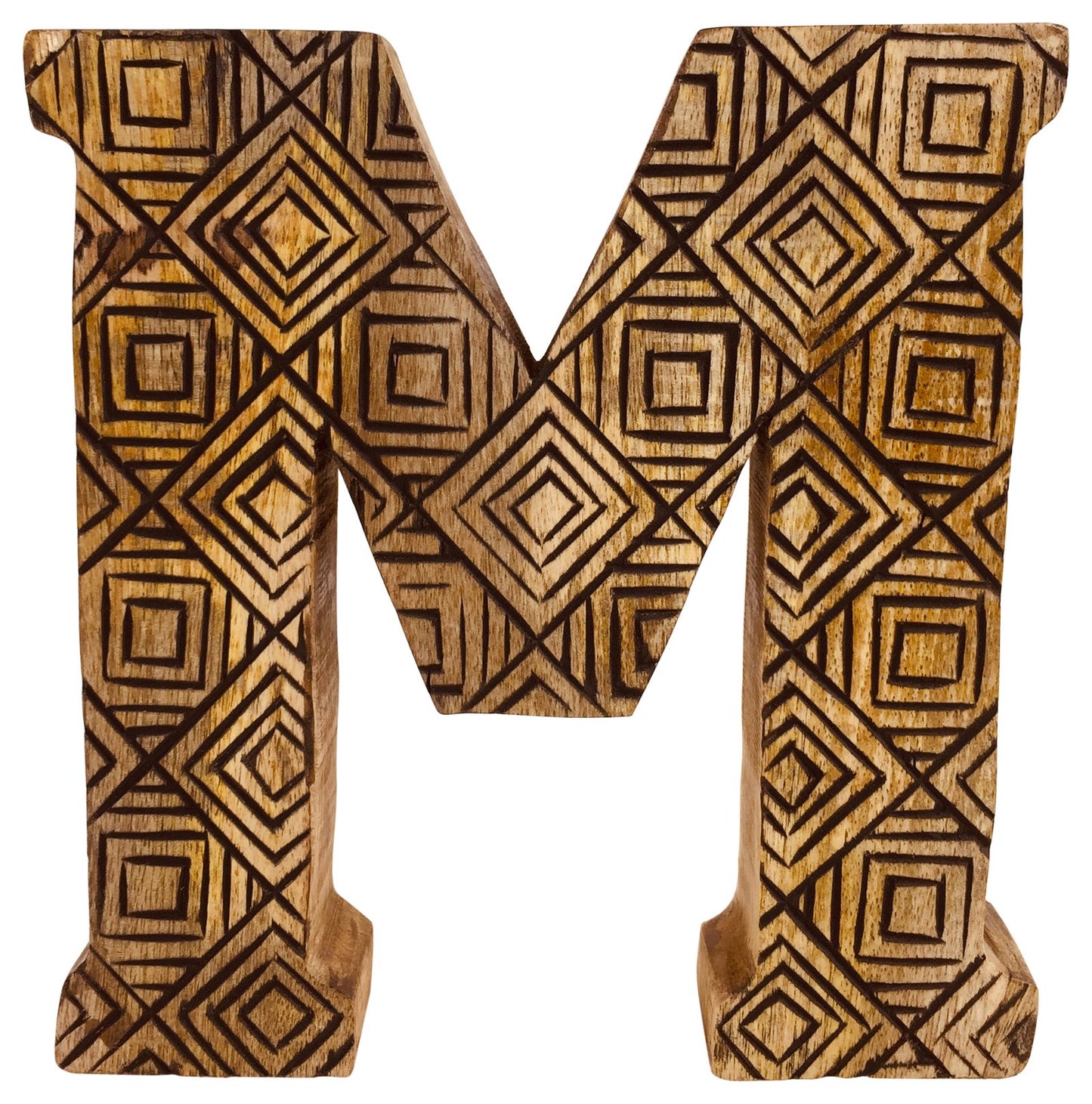 Hand Carved Wooden Geometric Letter M
