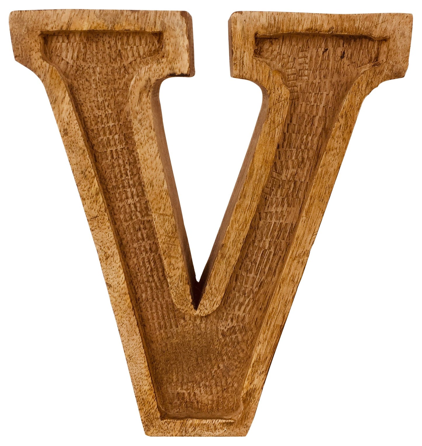 Hand Carved Wooden Embossed Letter V