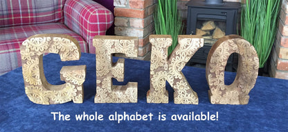 Hand Carved Wooden Flower Letter S