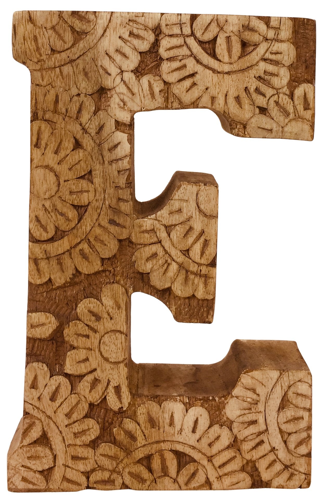 Hand Carved Wooden Flower Letter E