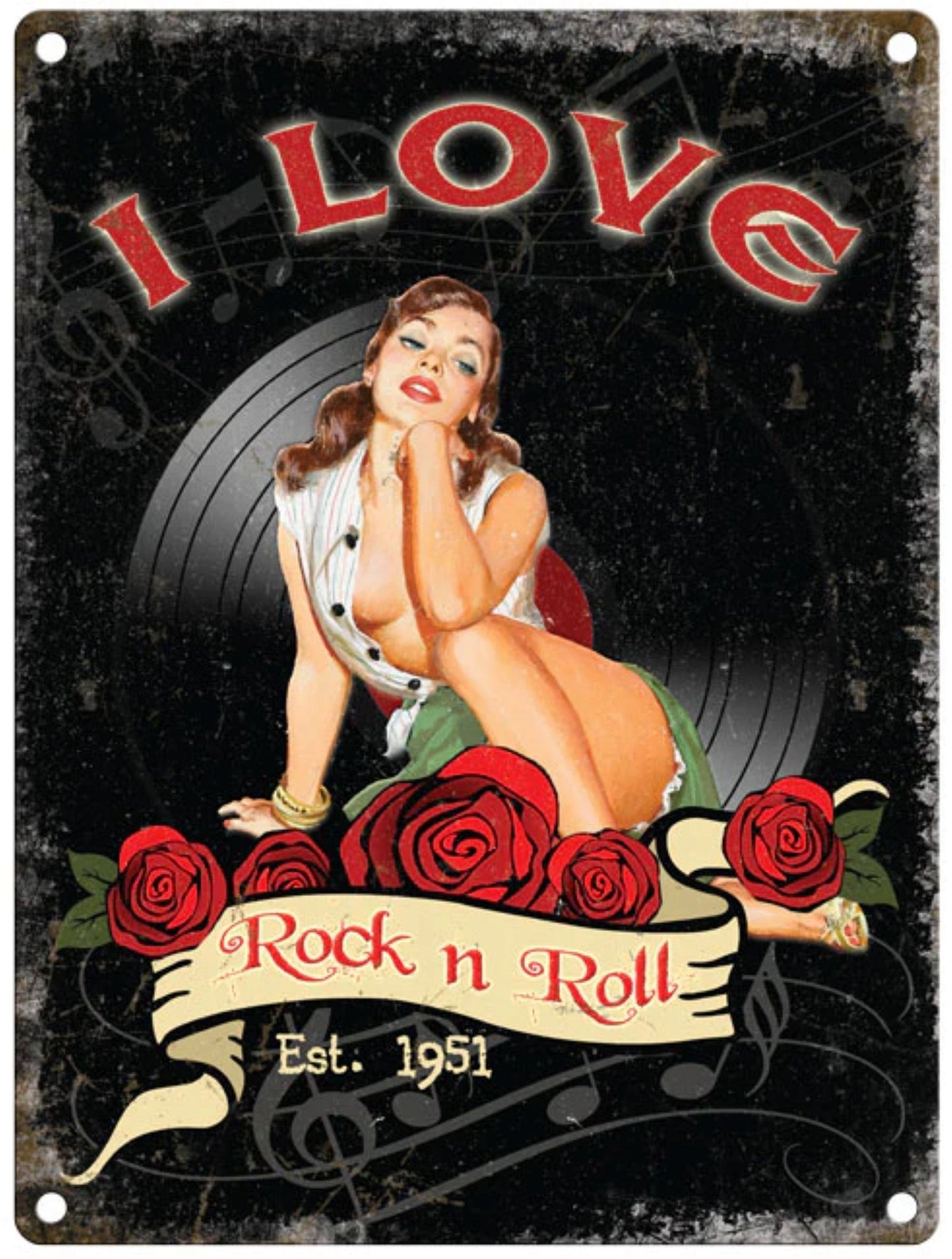 Large Metal Sign 60 x 49.5cm Music I LOVE ROCK AND ROLL