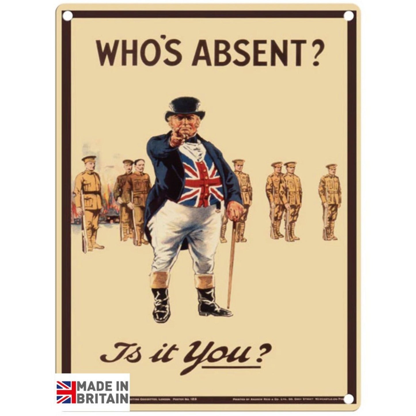 Large Metal Sign 60 x 49.5cm Funny Who's Absent