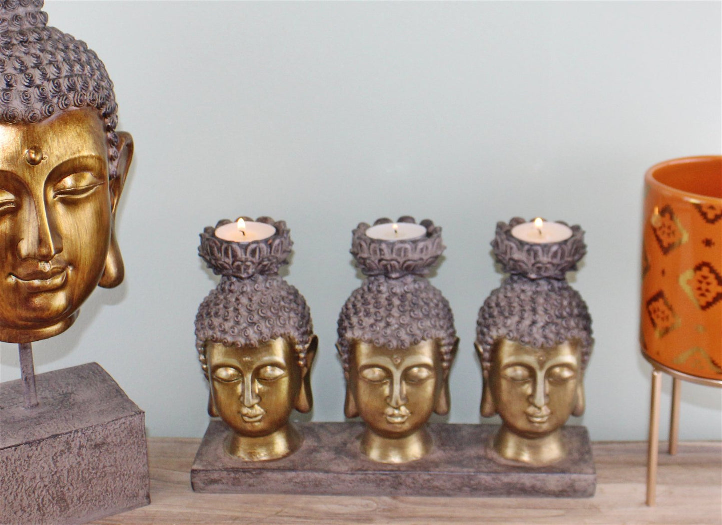 Triple Candle Holder, Buddha Design
