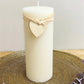 Large Cream Ridged Pillar Candle with Heart Decoration