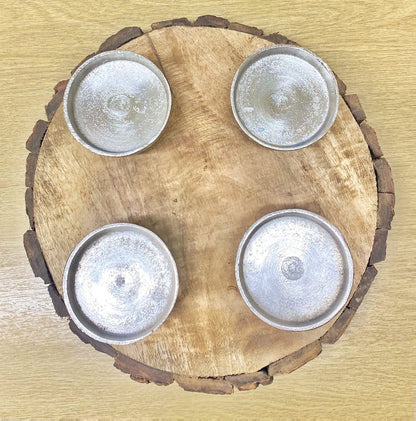 Candle Holder On Wooden Base 28cm