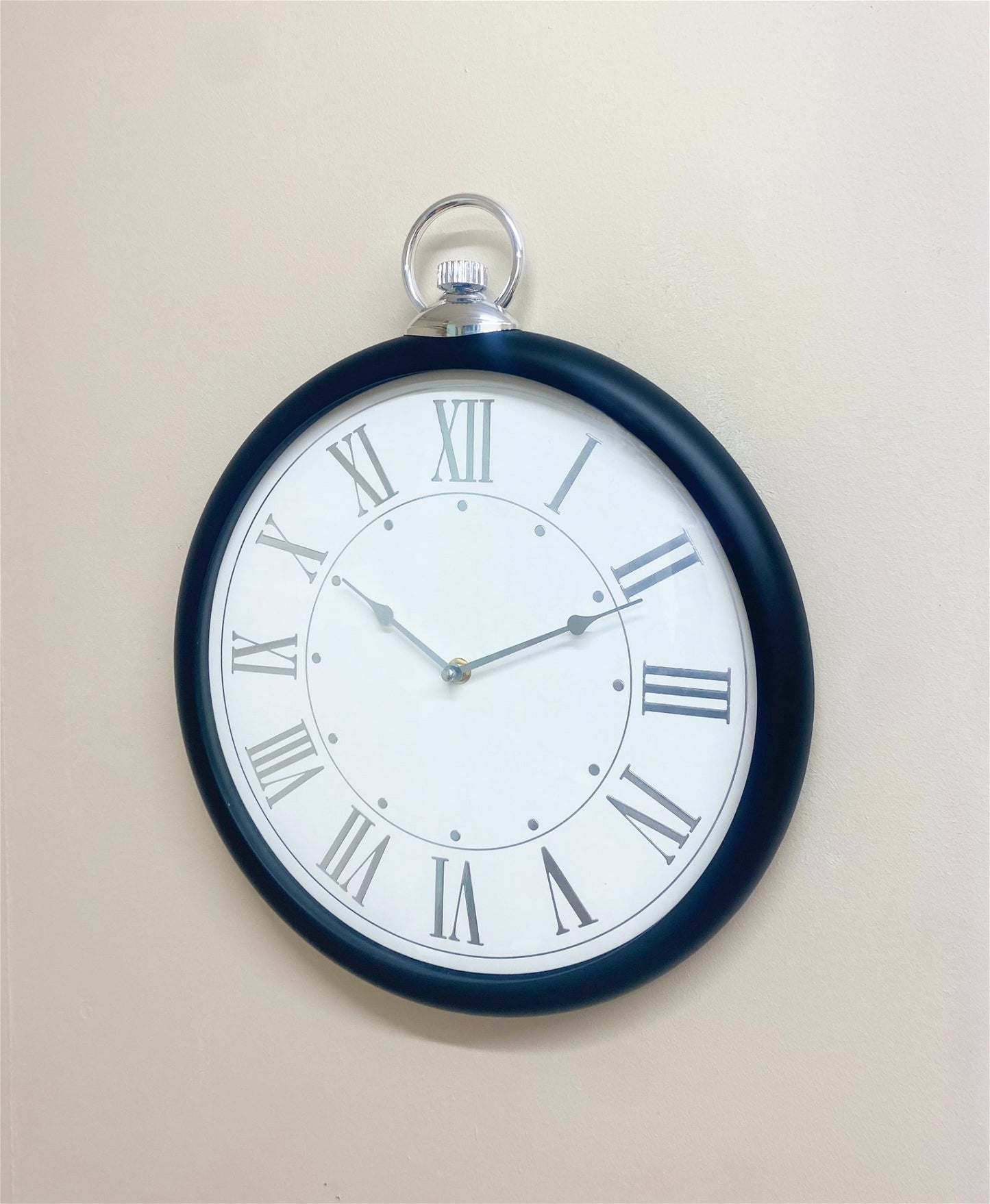 Round Black and Silver Clock 42cm
