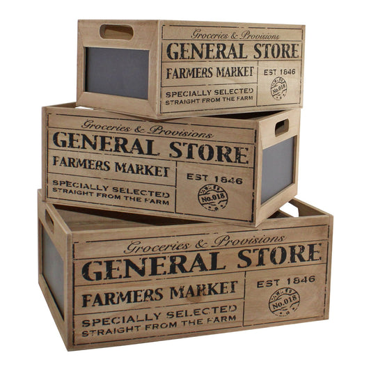 Set Of 3 General Store Chalkboard Storage Crates