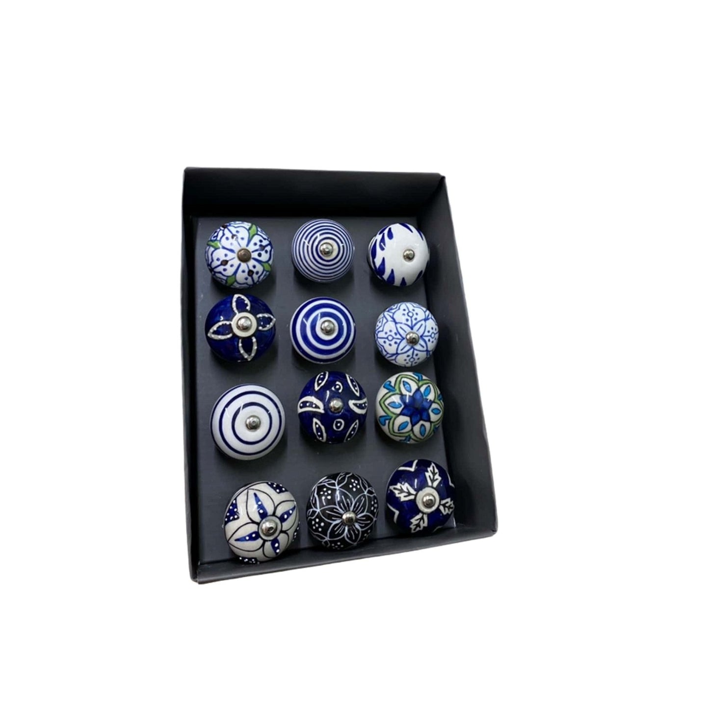 Set Of 12 Ceramic Blue Round Knobs