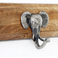 Four Silver Elephant Design Hooks on Wooden Base