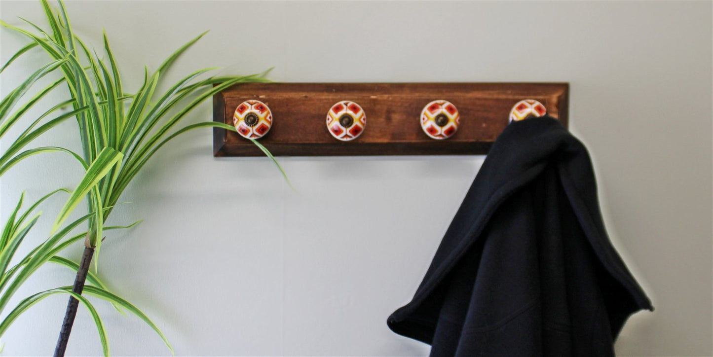 Set of 4 Kasbah Design Coat Hooks On Wooden Base