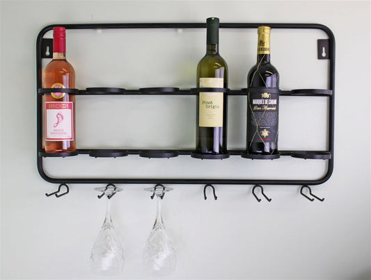 Wall Mounted Six Bottle And Wine Glass Holder