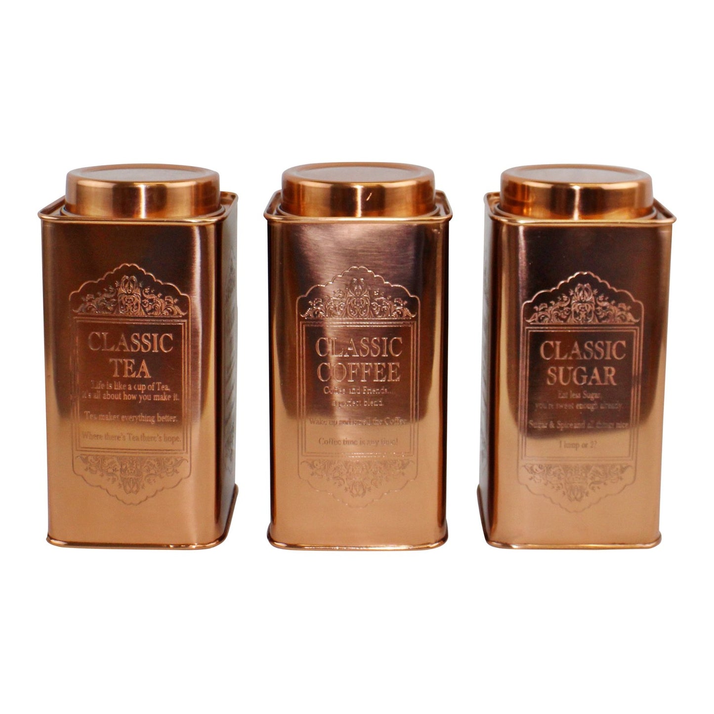 Large Metal Copper Coloured Tea, Coffee & Sugar Storage Tins