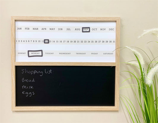Wall Mounted Wooden Calender With Chalk Board