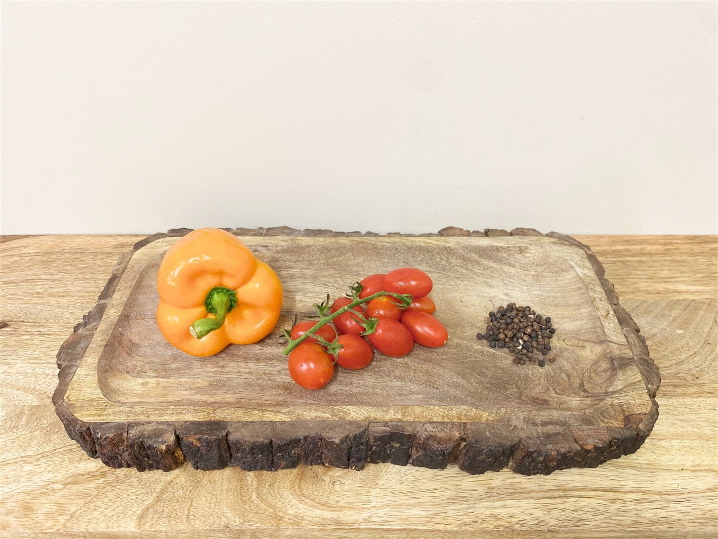 Large Wooden Platter Tray With Bark Edging