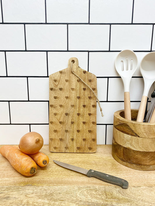 Hearts Design Engraved Wooden Cheese Board