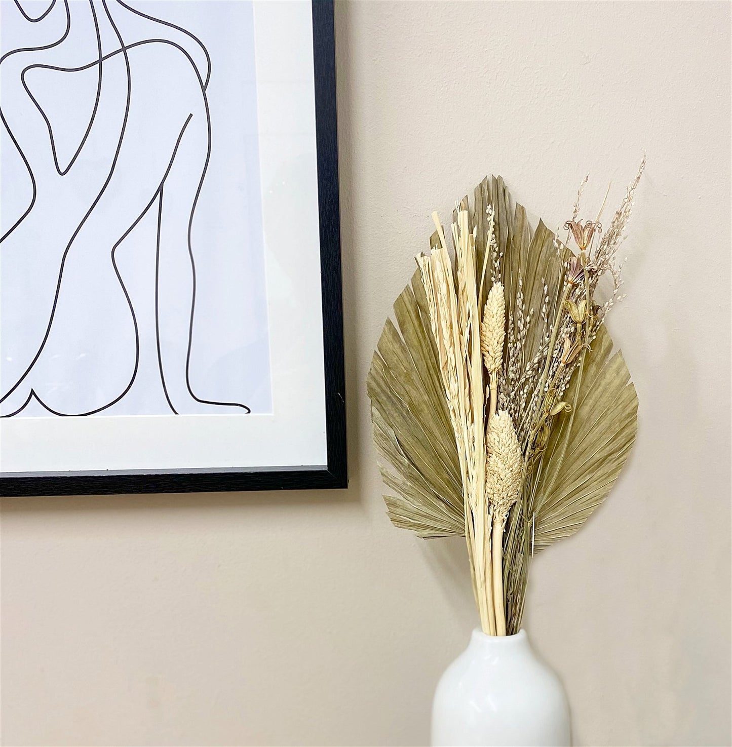 Set of Four Bouquets of Dried Grasses with Long Palm Spear
