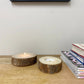 Set of Two Wooden Tealight Holders with Bark Detail