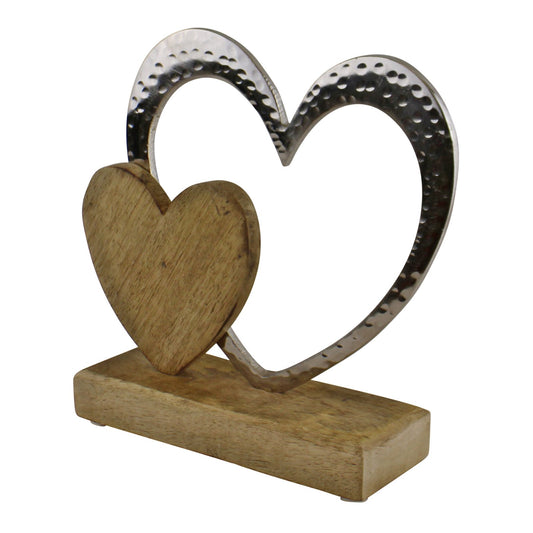 Large Double Heart On Wooden Base Ornament