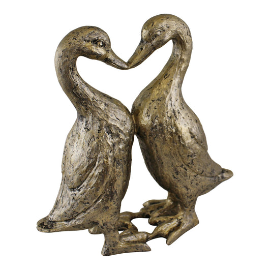 Gold Resin Kissing Ducks Heart Ornament