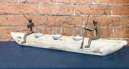 Three Tea Light Holder With Bronze Men Rowing