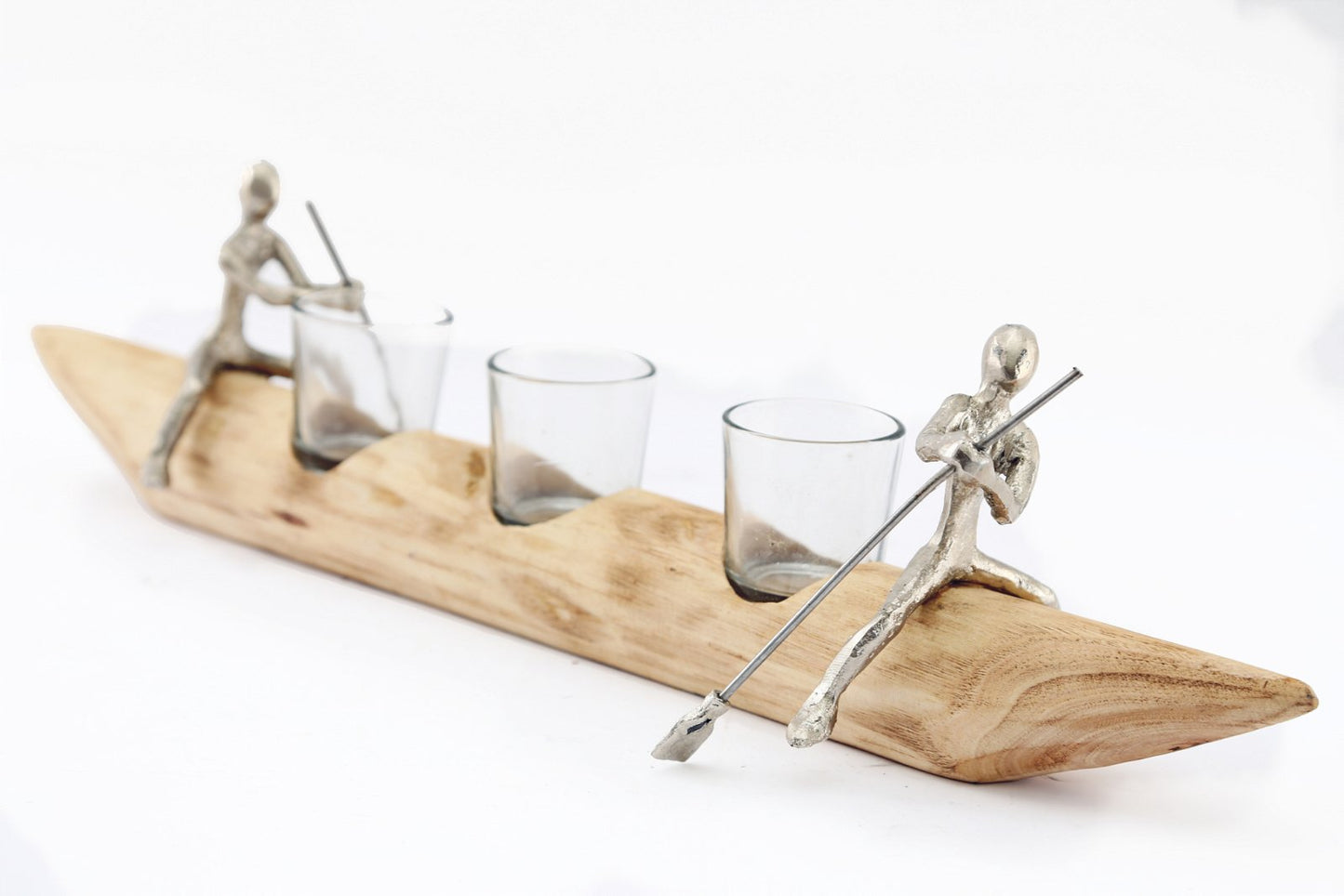 Three Tea Light Holder With Silver Men Rowing