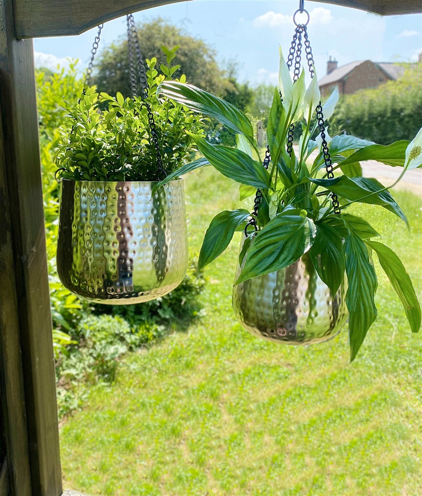 Set of Two Hanging Hammered Planters