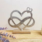 Metal Silver Entwined Hearts On A Wooden Base Medium