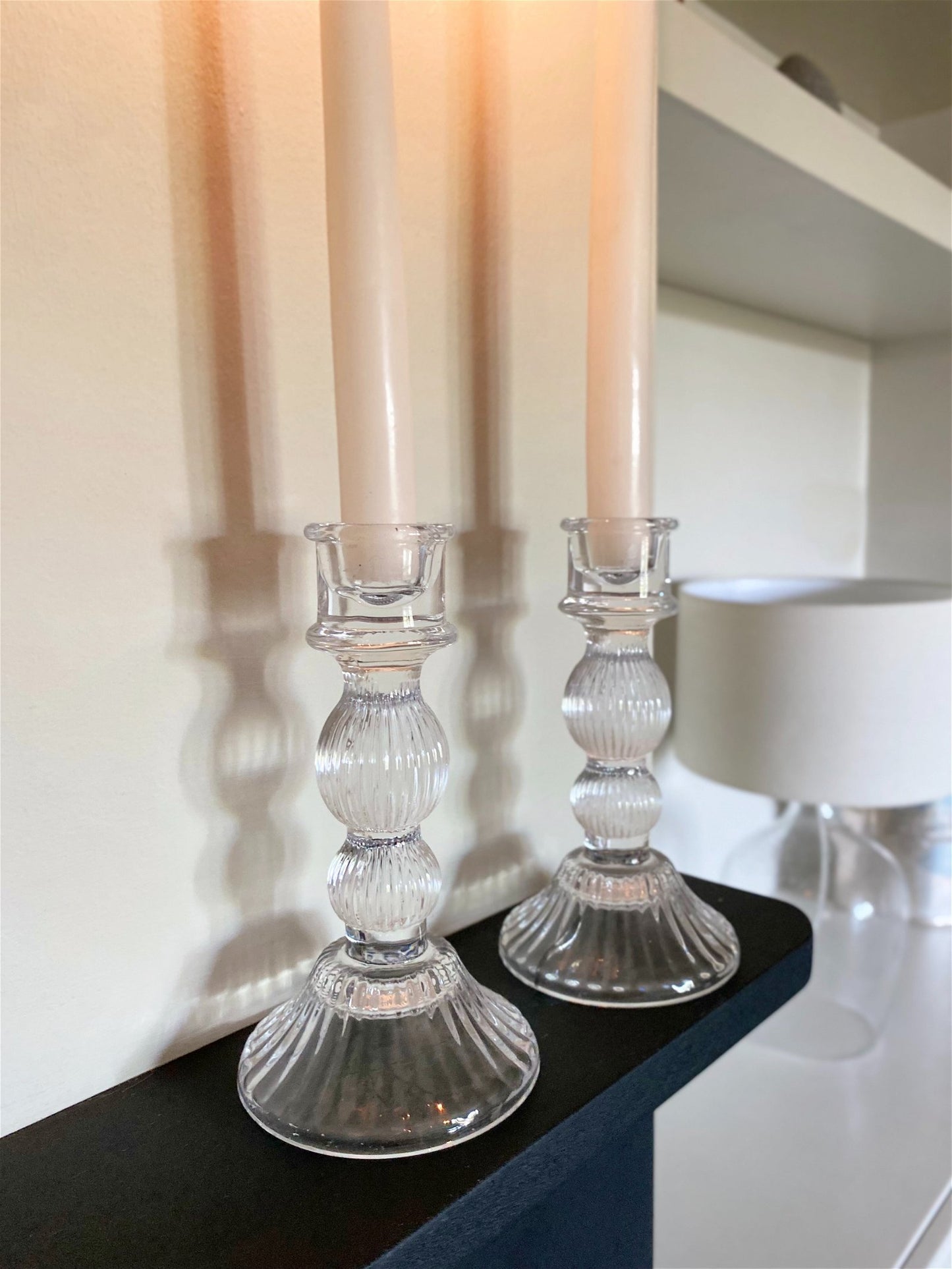 Pair of Glass Taper Candle Holders Clear