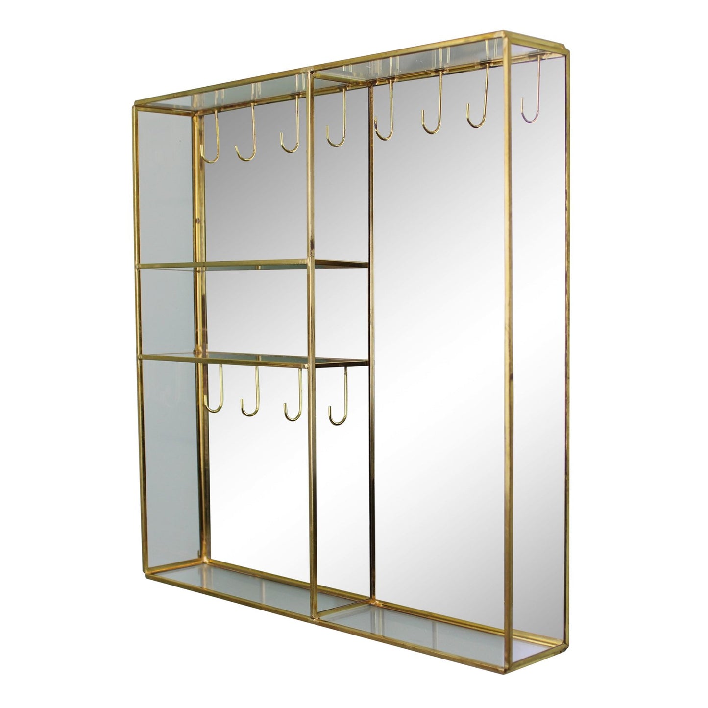 Gold Metal And Glass Mirror Wall Hung Jewellery Box