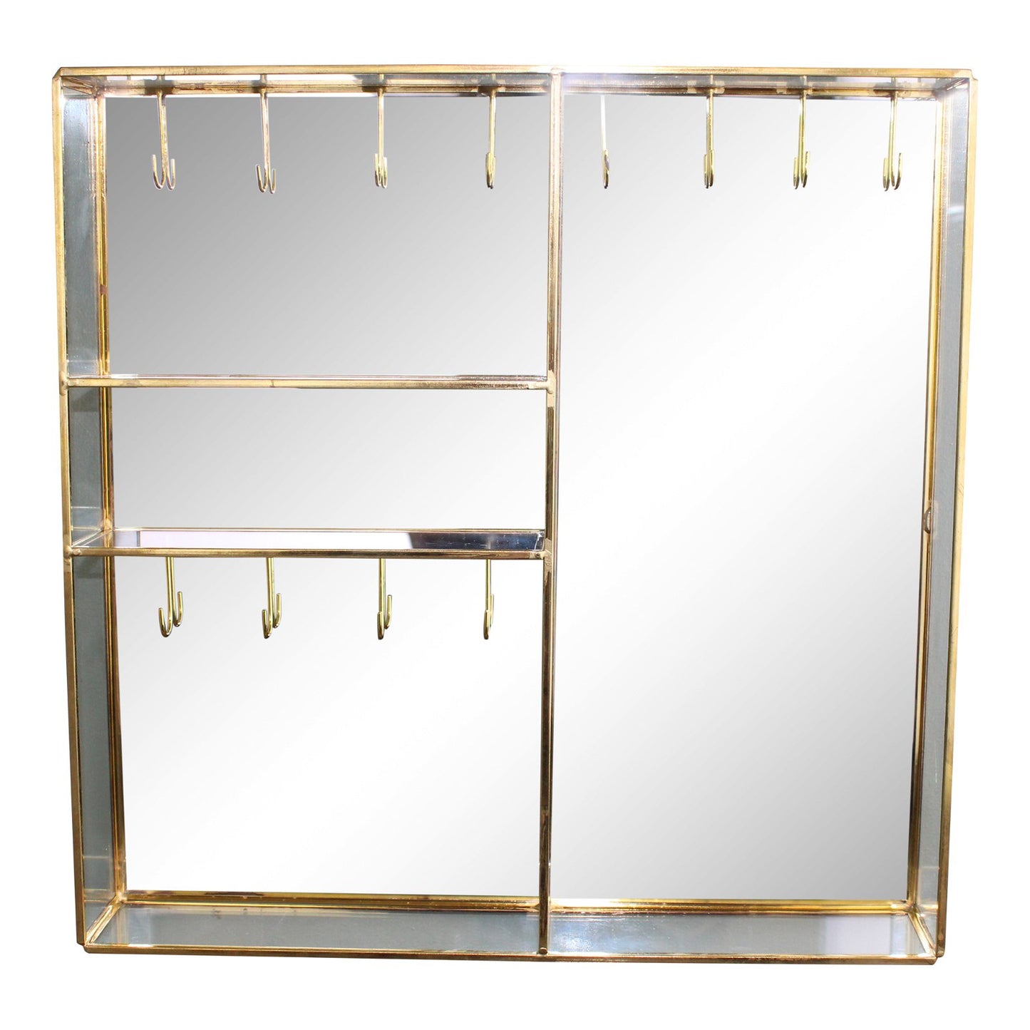 Gold Metal And Glass Mirror Wall Hung Jewellery Box